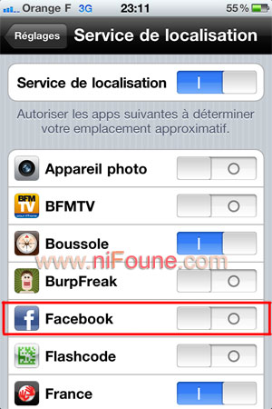 géolocalisation facebook désactivée